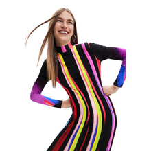Load image into Gallery viewer, DESIGUAL Neon Striped Dress - close up
