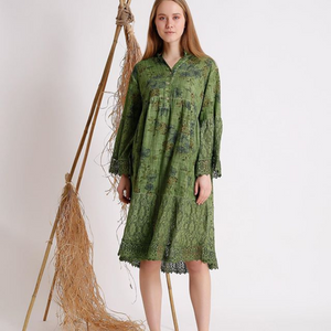 Model wearing BOHEMIAN FASHIONS Floral Lace Dress - green
