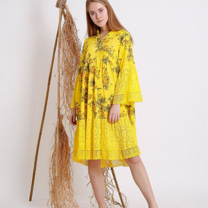 BOHEMIAN FASHIONS Floral Lace Dress - yellow